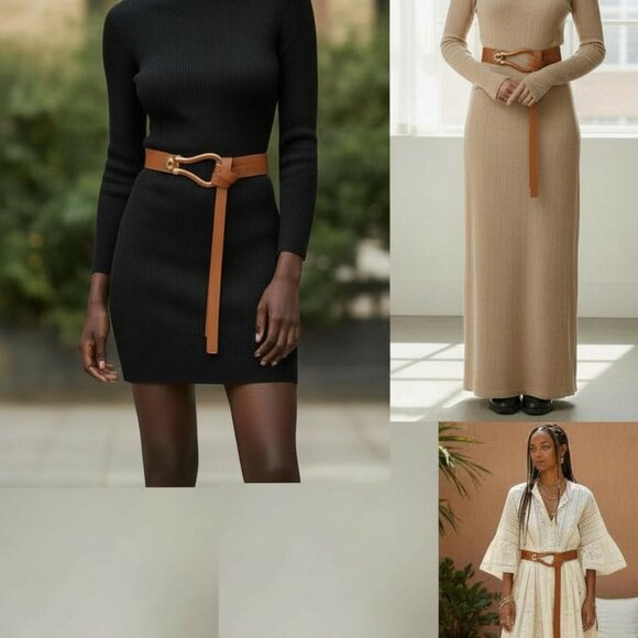 Bottega Veneta Double Strap Horsebit Buckle Belt Leather Wide - Picture 1 of 6